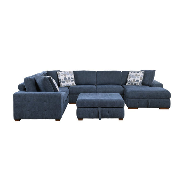 English Elm Modern Five Piece Chenille Sectional with Sleeper Bed Storage Ottoman and Tufted Cushions Right Chaise B011S02657