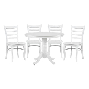 English Elm 5pc White Round Pedestal Dining Set Ladder Back Chairs Farmhouse Breakfast Nook B011S02658