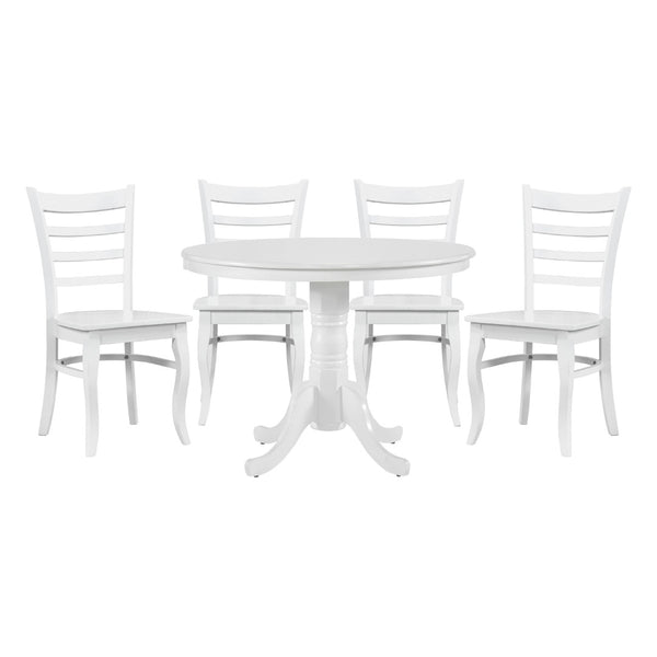 English Elm 5pc White Round Pedestal Dining Set Ladder Back Chairs Farmhouse Breakfast Nook B011S02658