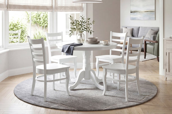 English Elm 5pc White Round Pedestal Dining Set Ladder Back Chairs Farmhouse Breakfast Nook B011S02658