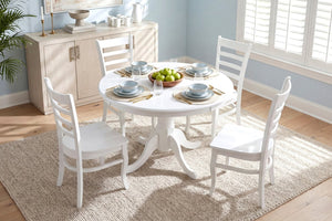 English Elm 5pc White Round Pedestal Dining Set Ladder Back Chairs Farmhouse Breakfast Nook B011S02658