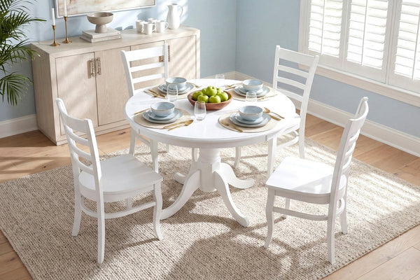 English Elm 5pc White Round Pedestal Dining Set Ladder Back Chairs Farmhouse Breakfast Nook B011S02658