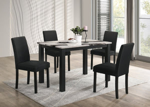 English Elm 5Pc Faux Marble Rectangular Dining Set with Charcoal High Back Chairs Black Legs B011S02666