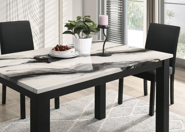 English Elm 5Pc Faux Marble Rectangular Dining Set with Charcoal High Back Chairs Black Legs B011S02666