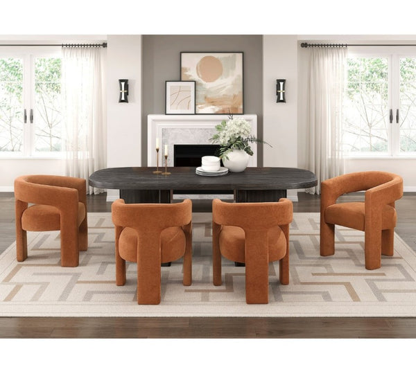 English Elm Modern 5 Piece Dining Set Oak Veneer Table Four Boucle Armchairs Ebony Finish B011S02667
