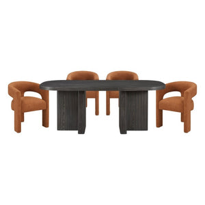 English Elm Modern 5 Piece Dining Set Oak Veneer Table Four Boucle Armchairs Ebony Finish B011S02667