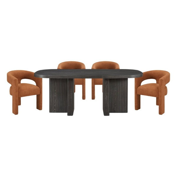 English Elm Modern 5 Piece Dining Set Oak Veneer Table Four Boucle Armchairs Ebony Finish B011S02667
