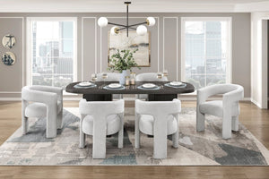 English Elm Modern Seven Piece Dining Set Ebony Oak Table with Boucle Armchairs for Six B011S02669