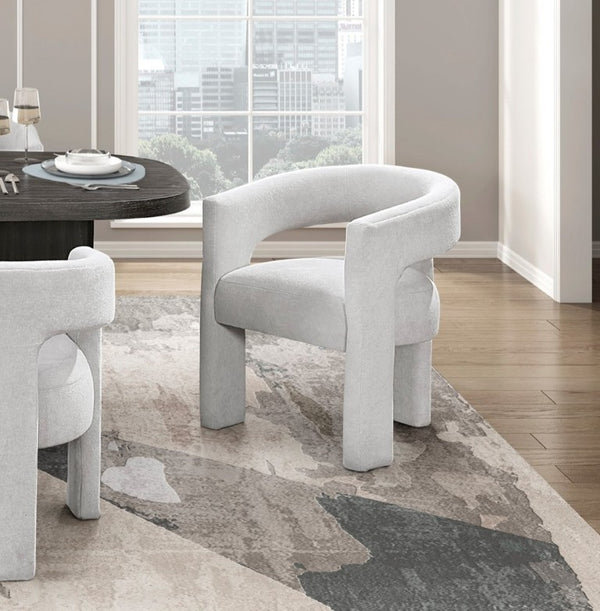 English Elm Modern Seven Piece Dining Set Ebony Oak Table with Boucle Armchairs for Six B011S02669