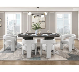 English Elm Modern Five Piece Dining Set Oak Veneer Table with Boucle Armchairs Ebony Finish B011S02670