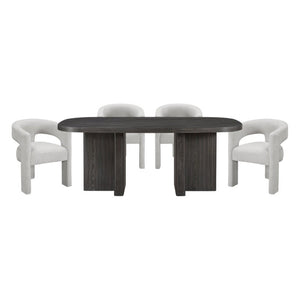 English Elm Modern Five Piece Dining Set Oak Veneer Table with Boucle Armchairs Ebony Finish B011S02670