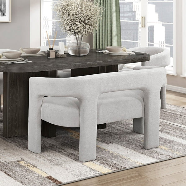 English Elm 6-Piece Contemporary Dining Set Ebony Wood Table Boucle Chairs and Bench Seats Six B011S02671