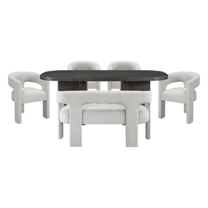 English Elm 6-Piece Contemporary Dining Set Ebony Wood Table Boucle Chairs and Bench Seats Six B011S02671