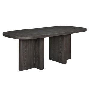 English Elm 7Pc Modern Ebony Oak Dining Set with Six Boucle Upholstered Armchairs for Loft Living B011S02674