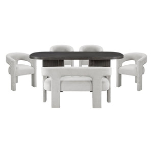 English Elm 6-Pieces Contemporary Dining Set Oak Veneer Table Boucle Armchairs Bench Seats Six B011S02677