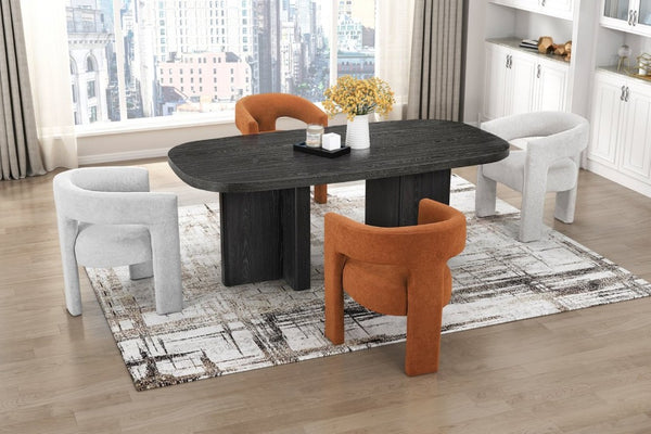 English Elm 5Pc Oak Veneer Ebony Dining Set with Boucle Upholstered Chairs for Modern Rooms B011S02679