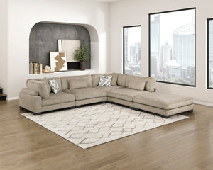 English Elm Contemporary Five Piece Modular Sectional with Ottoman Brown Microfiber Living Room Set B011S02693