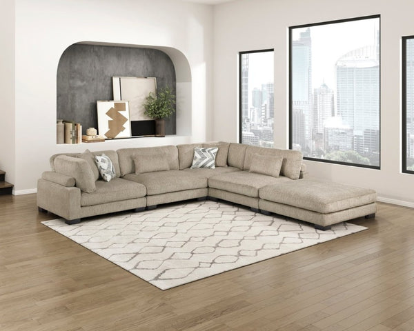 English Elm Contemporary Five Piece Modular Sectional with Ottoman Brown Microfiber Living Room Set B011S02693