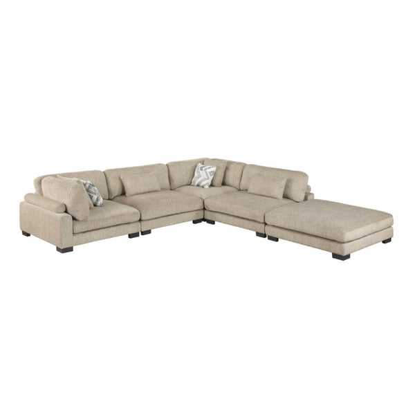 English Elm Contemporary Five Piece Modular Sectional with Ottoman Brown Microfiber Living Room Set B011S02693