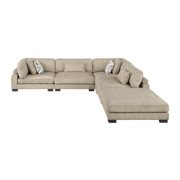 English Elm Contemporary Five Piece Modular Sectional with Ottoman Brown Microfiber Living Room Set B011S02693