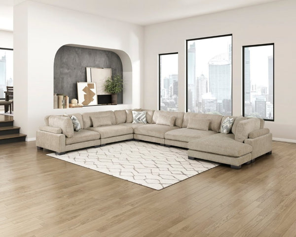 English Elm Brown Microfiber 6 Piece Modular Sectional with Reversible Chaise and Adjustable Seats B011S02698