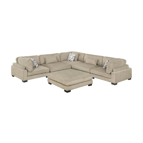 English Elm Brown Modular Six Piece Sectional Sofa with Ottoman Pocket Coil Cushions Living Room B011S02699