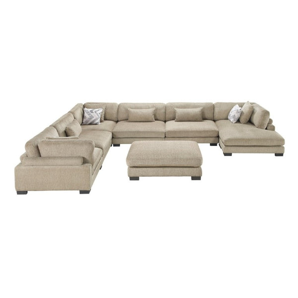 English Elm Brown Microfiber Seven Piece Modular Sectional with Ottoman and Pocket Coil Seating B011S02700