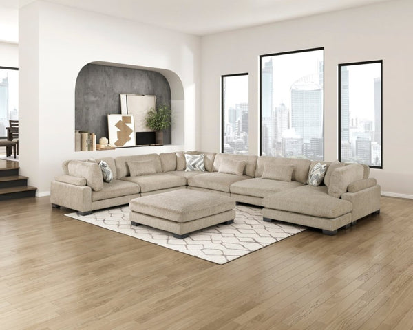 English Elm Brown Microfiber Seven Piece Modular Sectional with Ottoman and Pocket Coil Seating B011S02700
