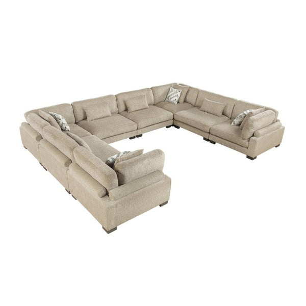 English Elm Brown Microfiber Eight Piece Modular Sectional with Pocket Coil Seating and Plush Pillows B011S02701