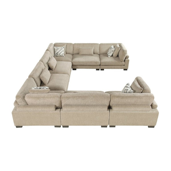 English Elm Brown Microfiber Eight Piece Modular Sectional with Pocket Coil Seating and Plush Pillows B011S02701
