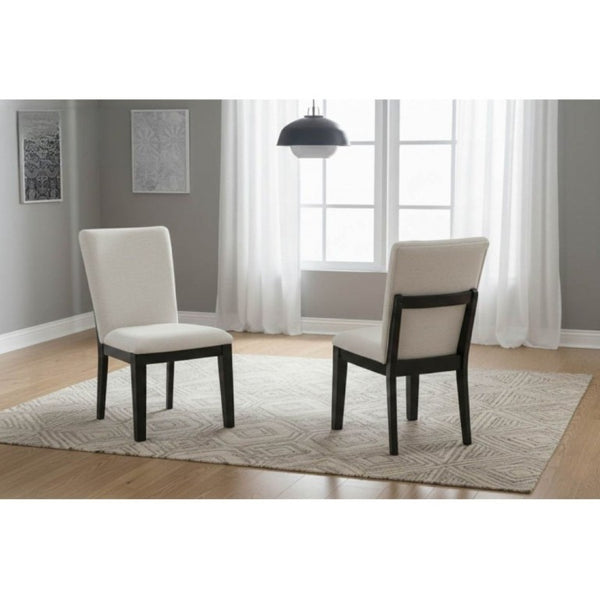 English Elm 5-Piece Japandi Round Dining Set Rubberwood Table with Four Upholstered Curved Chairs B011S02702