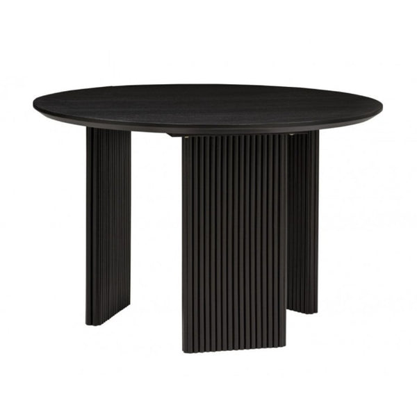 English Elm 5-Piece Japandi Round Dining Set Rubberwood Table with Four Upholstered Curved Chairs B011S02702