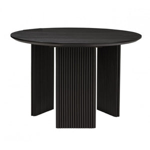 English Elm 5-Piece Japandi Round Dining Set Rubberwood Table with Four Upholstered Curved Chairs B011S02702