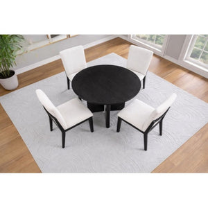 English Elm Contemporary Japandi Round Rubberwood Dining Set with Four Upholstered Curved Chairs B011S02704