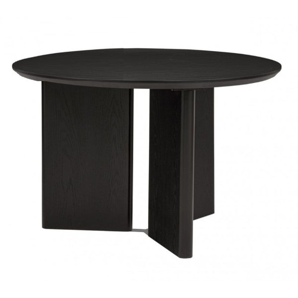 English Elm Contemporary Japandi Round Rubberwood Dining Set with Four Upholstered Curved Chairs B011S02704