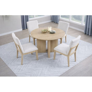 English Elm Contemporary Round Rubberwood Dining Set Seats Four with Upholstered Japandi Chairs B011S02705