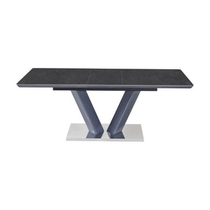 English Elm Modern Sintered Stone Expandable Dining Table with Chrome Pedestal Base Seats Eight B011S02706