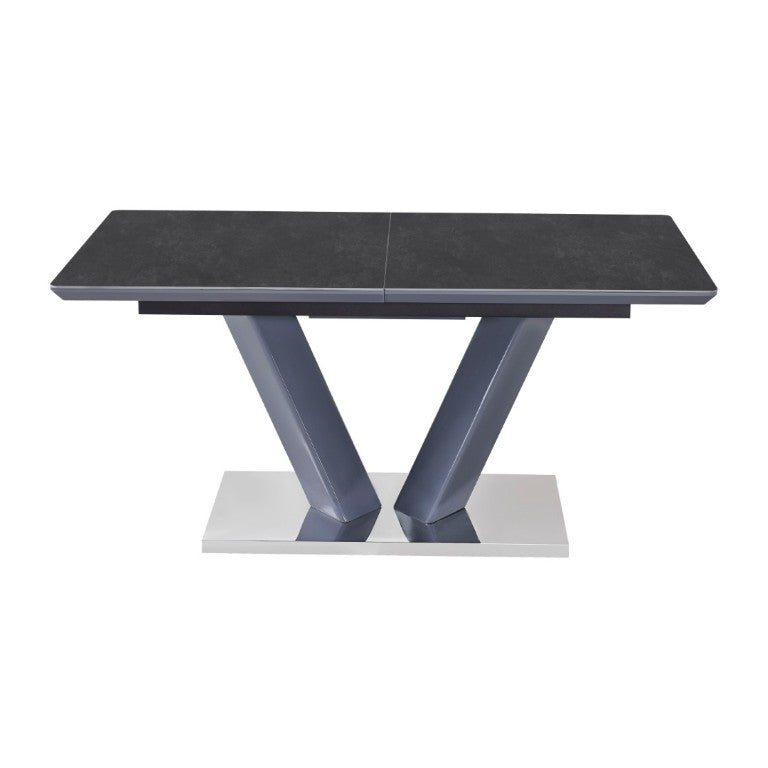 English Elm Modern Sintered Stone Expandable Dining Table with Chrome Pedestal Base Seats Eight B011S02706