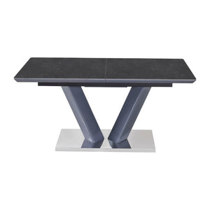 English Elm Modern Sintered Stone Expandable Dining Table with Chrome Pedestal Base Seats Eight B011S02706