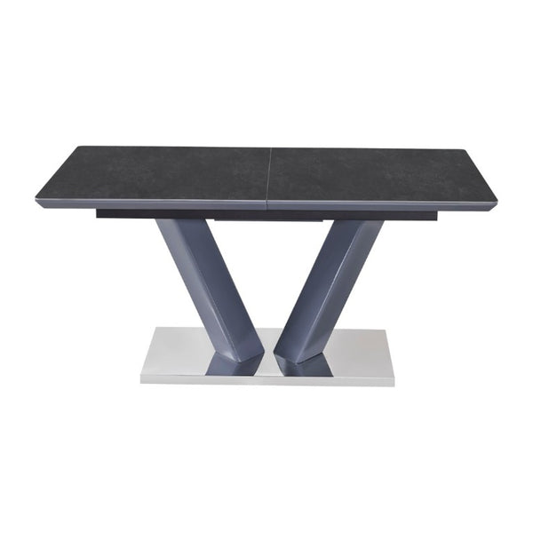English Elm Modern Sintered Stone Expandable Dining Table with Chrome Pedestal Base Seats Eight B011S02706