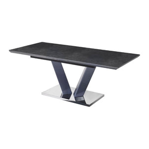 English Elm Modern Sintered Stone Expandable Dining Table with Chrome Pedestal Base Seats Eight B011S02706