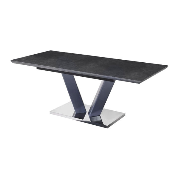 English Elm Modern Sintered Stone Expandable Dining Table with Chrome Pedestal Base Seats Eight B011S02706