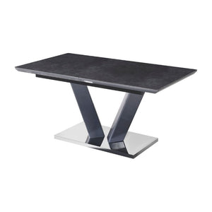 English Elm Modern Sintered Stone Expandable Dining Table with Chrome Pedestal Base Seats Eight B011S02706