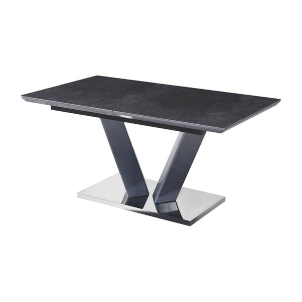English Elm Modern Sintered Stone Expandable Dining Table with Chrome Pedestal Base Seats Eight B011S02706