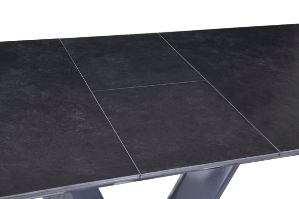English Elm Modern Sintered Stone Expandable Dining Table with Chrome Pedestal Base Seats Eight B011S02706