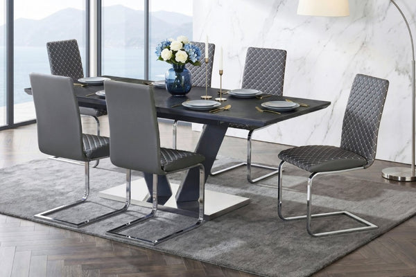 English Elm Modern Sintered Stone Expandable Dining Table with Chrome Pedestal Base Seats Eight B011S02706