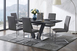 English Elm Modern Sintered Stone Expandable Dining Table with Chrome Pedestal Base Seats Eight B011S02706