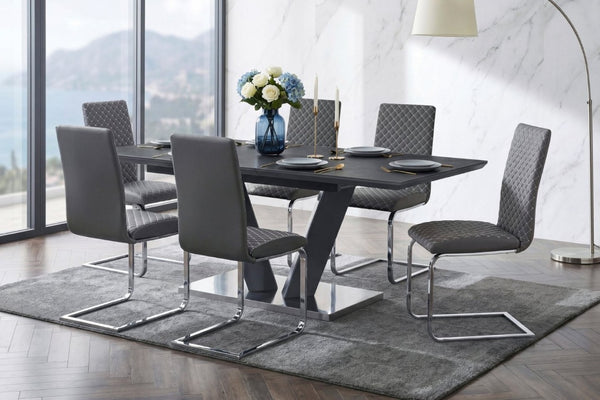 English Elm Modern Sintered Stone Expandable Dining Table with Chrome Pedestal Base Seats Eight B011S02706
