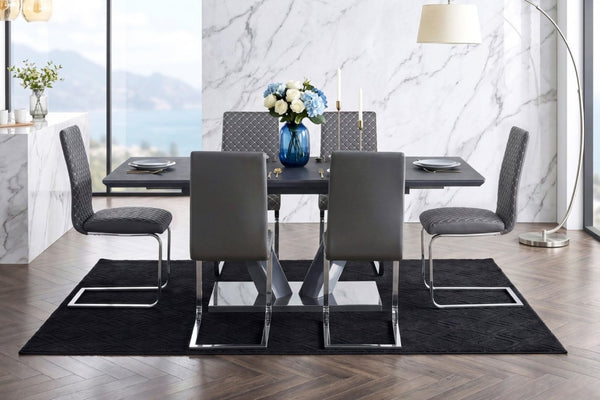 English Elm Modern Sintered Stone Expandable Dining Table with Chrome Pedestal Base Seats Eight B011S02706