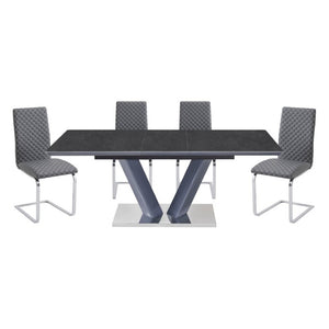English Elm Modern Sintered Stone Extendable Dining Set 5 Piece Chrome V Base with Gray Chairs B011S02707